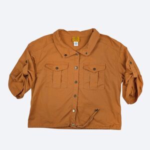 Ruby Rd. Burnt Orange Utility Shirt Jacket Roll Tab Sleeves Size Small